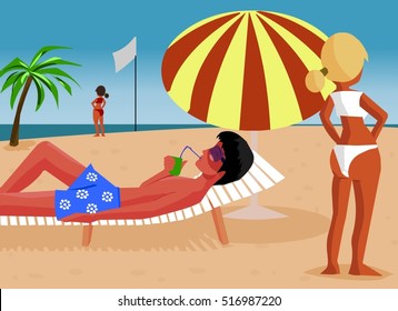 A young man on the beach relaxing and drinking cocktail