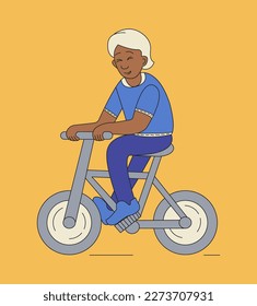 Young man on a bicycle. Cheerful boy character cartoon style. Vector color illustration.
