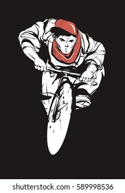 Young man on a bicycle racing