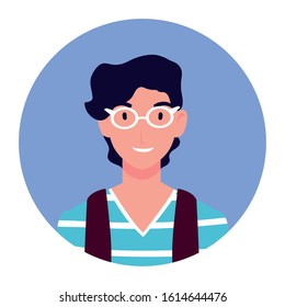young man on blue background circle vector illustration design