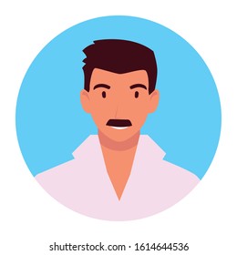 young man on blue background circle vector illustration design