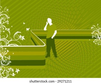 Young man on call in a abstract spring scene.