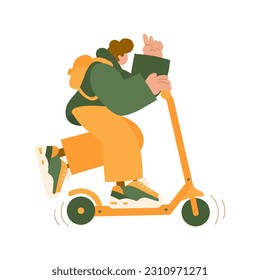 A young man on an electric scooter. Cartoon trend illustration