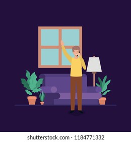 young man on the livingroom