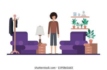 young man on the livingroom