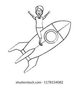 young man on rocket startup
