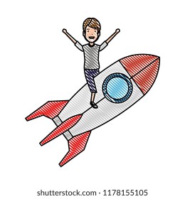 young man on rocket startup