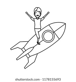 young man on rocket startup