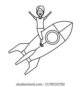 young man on rocket startup