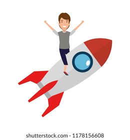 young man on rocket startup