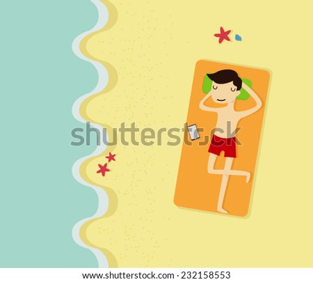 Young man on vacation,vector illustration