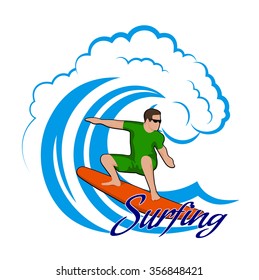 young man on a wave color clipart