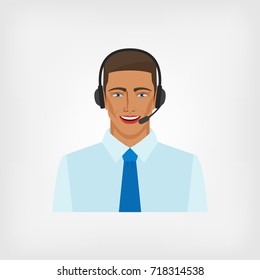 young man operator call center. vector illustration - eps 8
