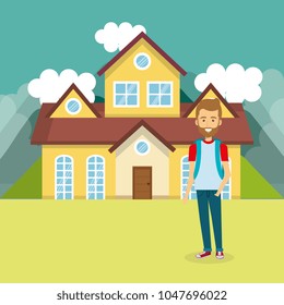 young man outside house