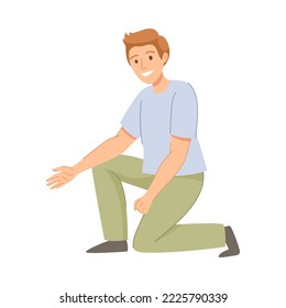 Young Man with Outstretched Arm Offering Help to Somebody Vector Illustration