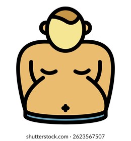 Young man overweight icon. Outline young man overweight vector icon color flat isolated