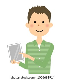 Young man, Papa, Tablet