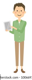 Young man, Papa, Tablet