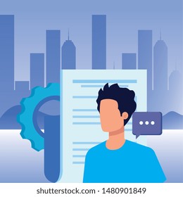 young man with paper document