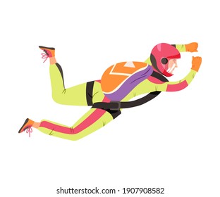 Young Man Parachutist Streamer Free-falling in the Air with Parachute Bag Vector Illustration