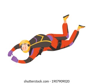 Young Man Parachutist Streamer Free-falling in the Air with Parachute Bag Vector Illustration