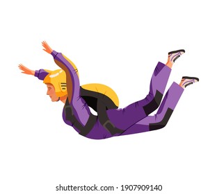 Young Man Parachutist Streamer Free-falling in the Air with Parachute Bag Vector Illustration