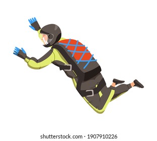 Young Man Parachutist Streamer Free-falling in the Air with Parachute Bag Vector Illustration