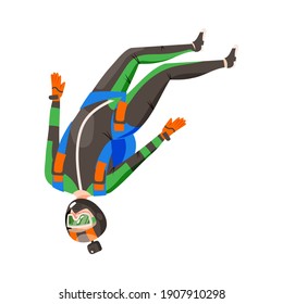 Young Man Parachutist Streamer Free-falling in the Air with Parachute Bag Vector Illustration