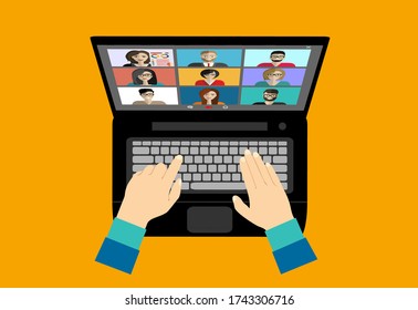 Young Man Is Participating In An Online Conference.Conference Video Call. Online Communication. Working From Home. Remote Project Management, Online Education, Online Lessons.