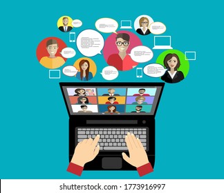 Young Man Is Participating In An Online Conference.Conference Video Call. Online Communication. Working From Home. Remote Project Management, Online Education, Online Lessons.