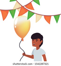 young man with party balloon decoration vector illustration
