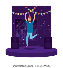young man with party hat celebrating