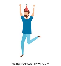 young man with party hat celebrating