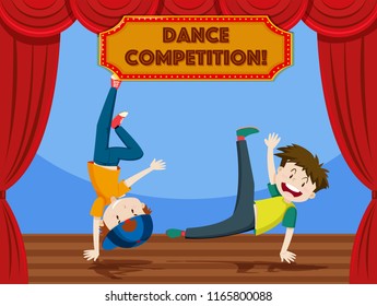 Young man perform hip hop dance on stage illustration