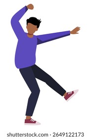 Young man performing a modern street dance move. Dynamic teenage hip hop dancer with energy and style. Abstract illustration for youth culture.