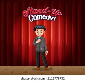 A young man performing singing on stage illustration