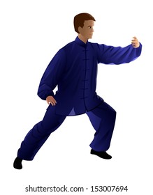 Young man performing Tai Chi, isolated