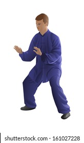 Young man performing Tai Chi, isolated