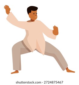 Jovem realizando um exercício tai chi chuan, promovendo a saúde e o bem-estar através de movimentos suaves