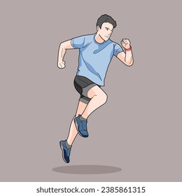 Young man person jogging, running exercising body, sprinting