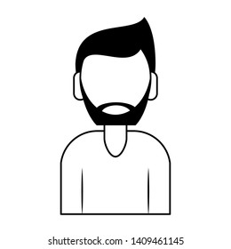 young man person upper body with beard cartoon vector illustration graphic design in black and white