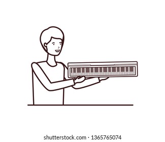 young man with piano keyboard character