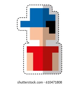 young man pixelated avatar character icon vector illustration design