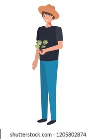young man with plant avatar character
