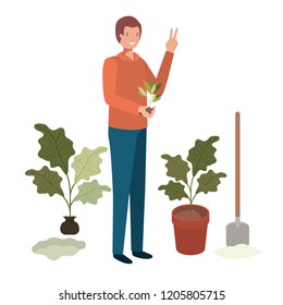 young man with plant avatar character