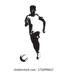 young man play football or runing with football on white background : Sport modern concept vector