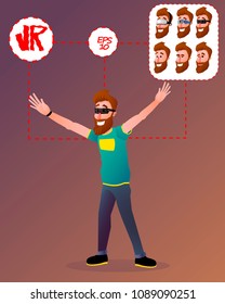 young man play with virtual reality