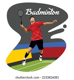 Young man playing badminton with passion
