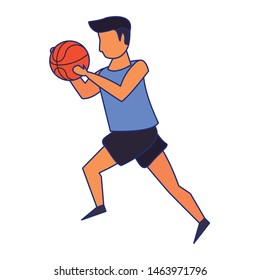 Young man playing basketball isolated vector illustration graphic design