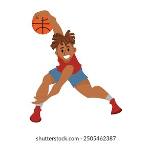 Hombre joven jugando baloncesto, Ilustración vectorial de un jugador de baloncesto. fondo aislado blanco.